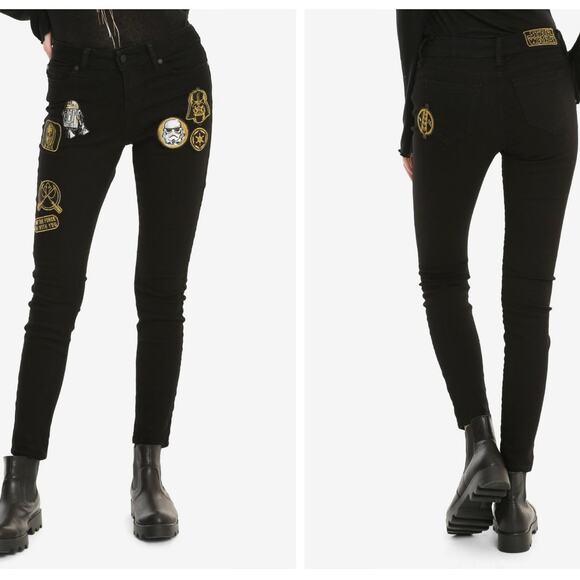 Her Universe Star Wars Jeans 12 Short Black Skinny Mid Rise Patches Darth Vadar - Picture 2 of 9